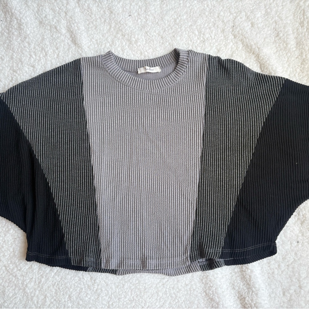 Tres Bien Gray and Black Colorblock Crop Top